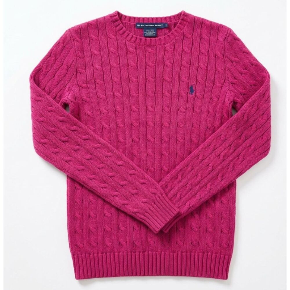 Vintage Ralph Lauren Sport Cable Knit Sweater Pink Purple Size M 1